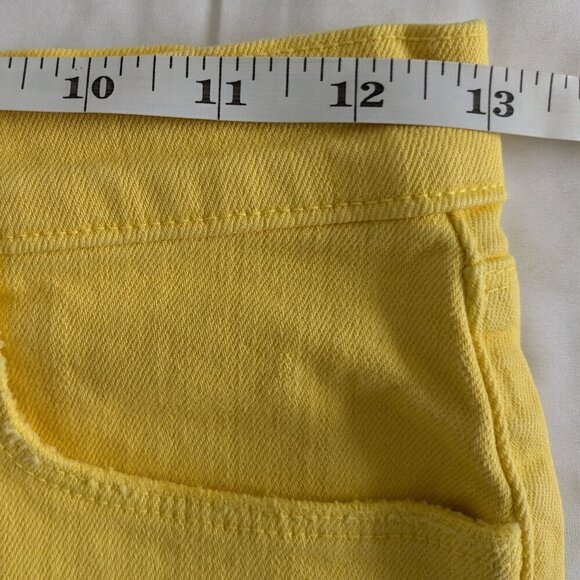 L'AGENCE Shorts Size 23 Yellow Audrey Denim Distressed Raw-Hem Mid-Rise NWT - Picture 14 of 16